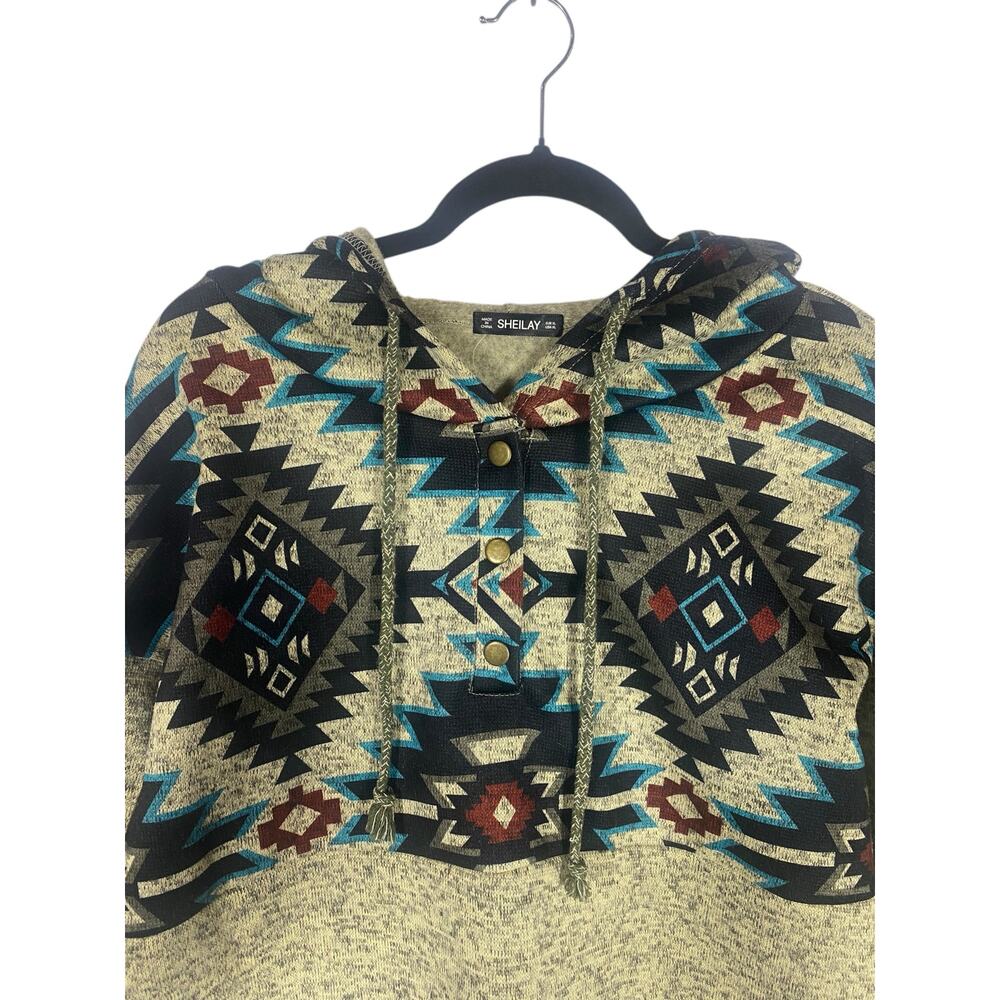 Sheilay Geometric Aztec Pattern Gray Pullover Hoo… - image 2
